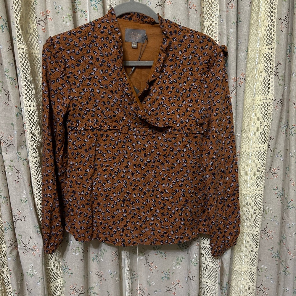 2/$28 Creamie Rust‎ Leaf Ruffle Blouse Lined Girl’s Size 12 New